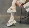 Fashion High Quality 8cm PU Women Peep Toe Weave Natural Cow Genuine Leather Platform Wedge Fashion Slippers ROME Moccasins Summer Shoes