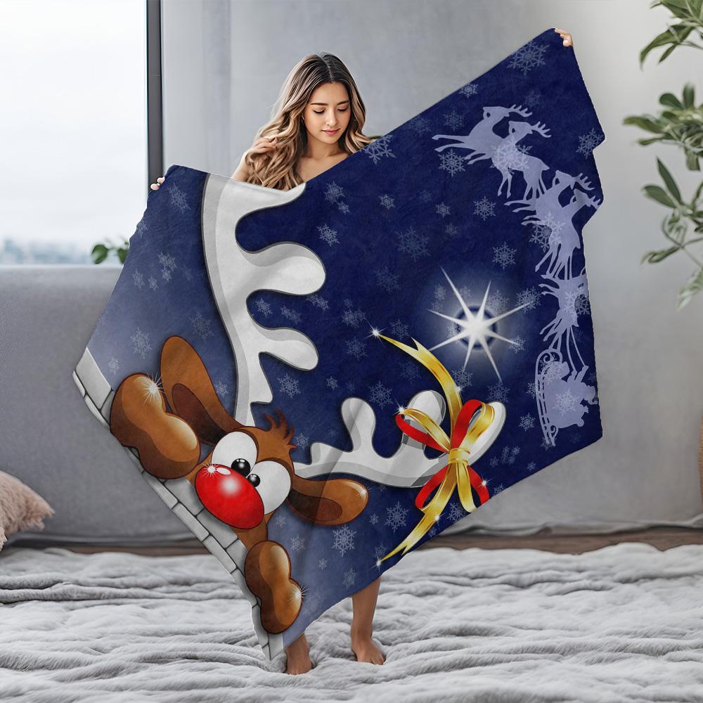 Tuniu Christmas Reindeer Fleece Blanket Soft Warm Cozy Gift for Kids Teens Adults Decoration