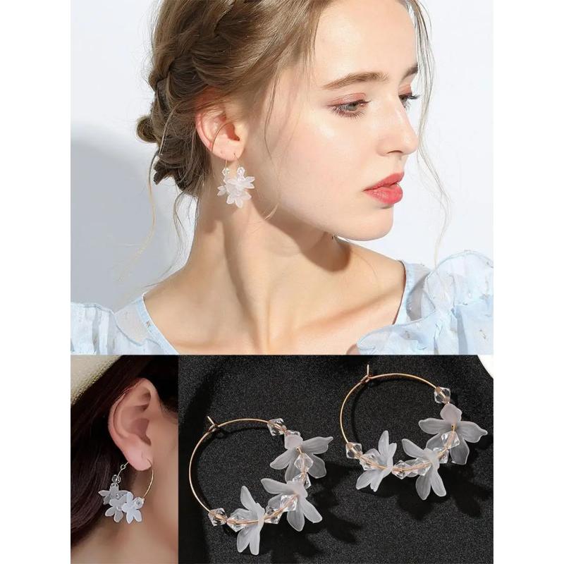Korean Fashion Zircon White Flower Drop Earrings For Women Jewelry 2025 Trending New Sweet Women's Flowers Earrings Z40