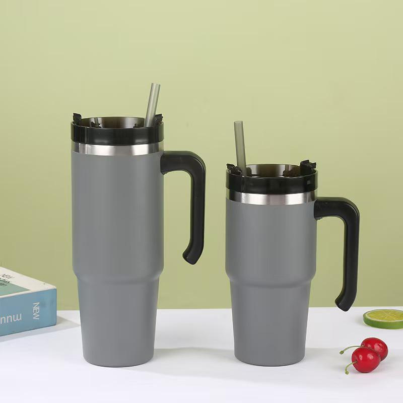 Insulated 20oz/30oz Stainless Steel Cup with Handle and Straw – Perfect Business Gift