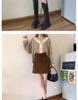 Plus Size Women's Coffee Corduroy A-line Skirt - Autumn/Winter Hip-Hugging Retro Brown Short Skirt