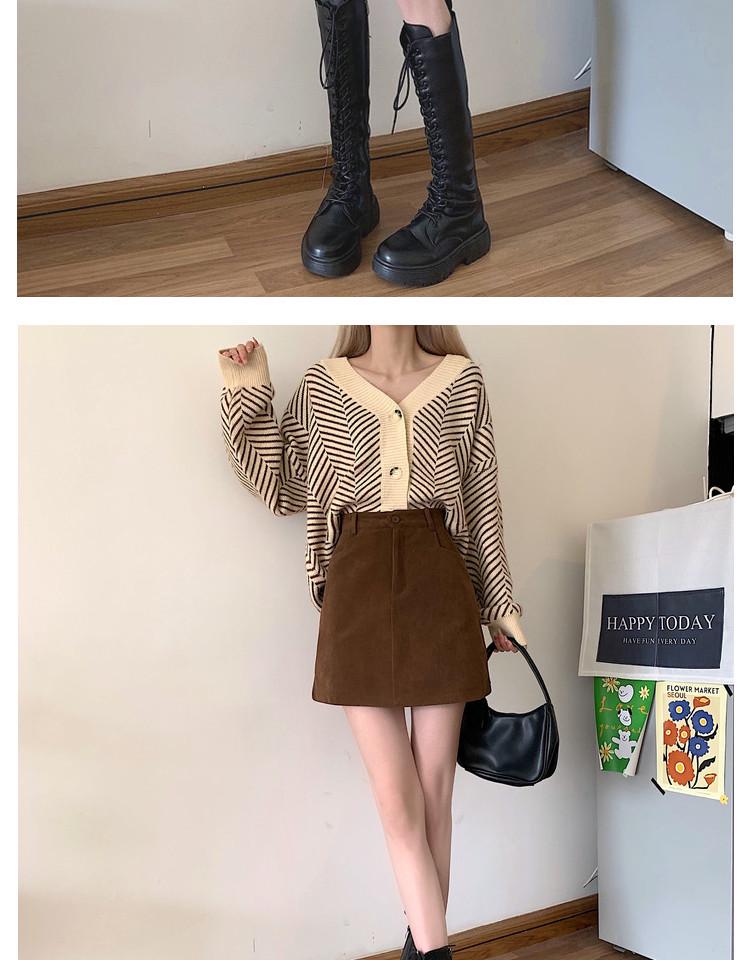 Plus Size Women's Coffee Corduroy A-line Skirt - Autumn/Winter Hip-Hugging Retro Brown Short Skirt