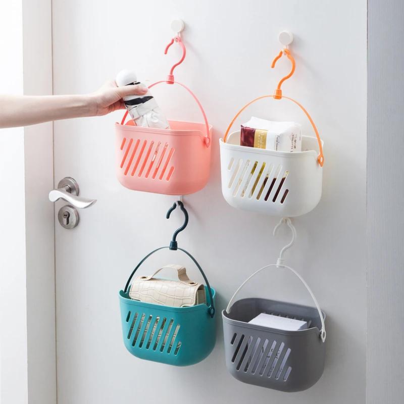 1pc Hanging Shower Toiletry Bath Kitchen Baskets Tub Corner Organizer Dorm Tote Hooks Rack Hangable Storage Basket with Hook