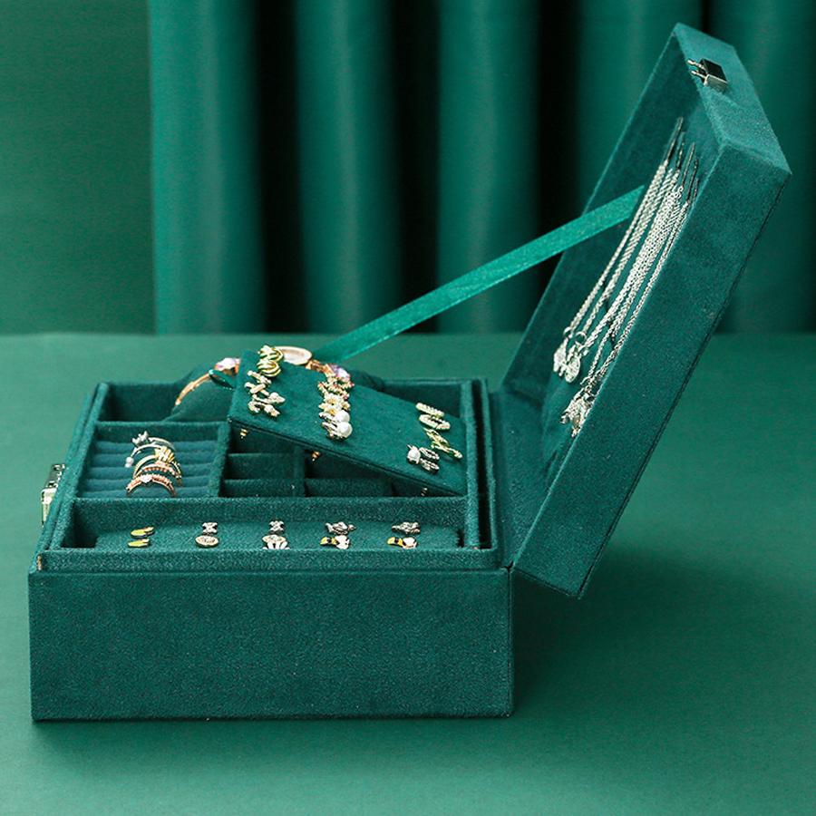 Vintage Jewelry Display Box Double Layer Velvet Pendant Necklace Bracelet Earring Ring Watches Storage Boxes Jewellery Organizer