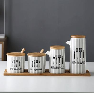 marble Ceramic Gravy Olive Oil Pot set Soy Sauce Vinegar Seasoning Can Oil Bottle Kitchen Cooking Tools Storage Bottles set