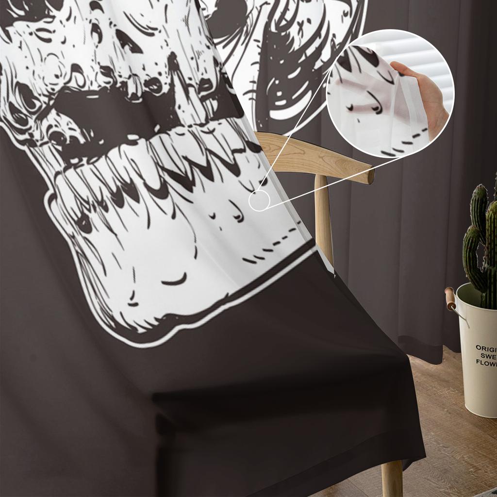 Schwarzer Totenkopf Gesichter Knochen Kunst Vorhang für Wohnzimmer Transparente Tüll Vorhänge Fenster Sheer für das Schlafzimmer Zubehör Dekor