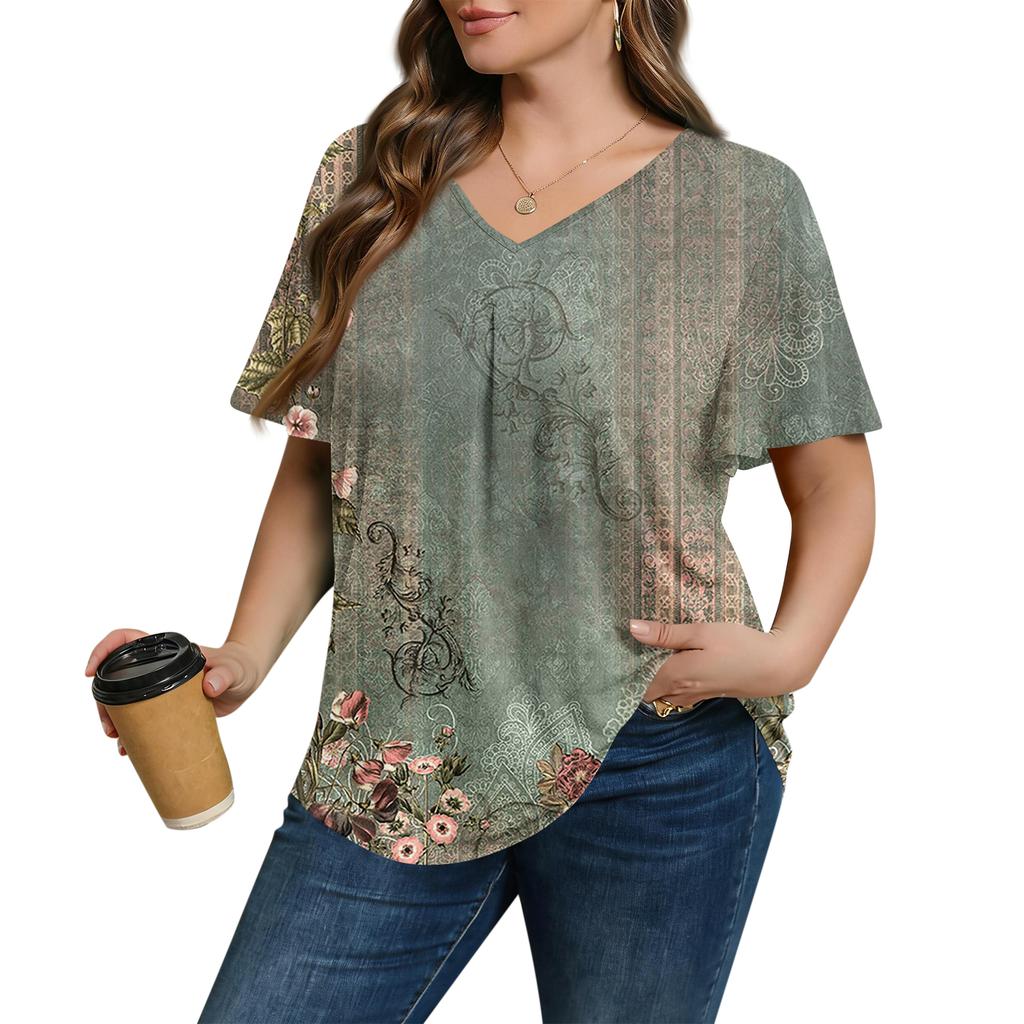 Blusa Casual de Moda para Mujer Talla Grande, de Corte Holgado, Manga Corta, Elegante Cuello en V, para el Trabajo