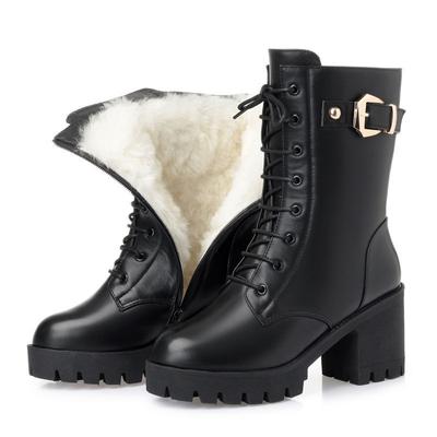 Autumn Winter PU Leather Women Winter Boots Thick Wool Warm Women High-heel Boot High-quality Female Snow Boots Women Shoes