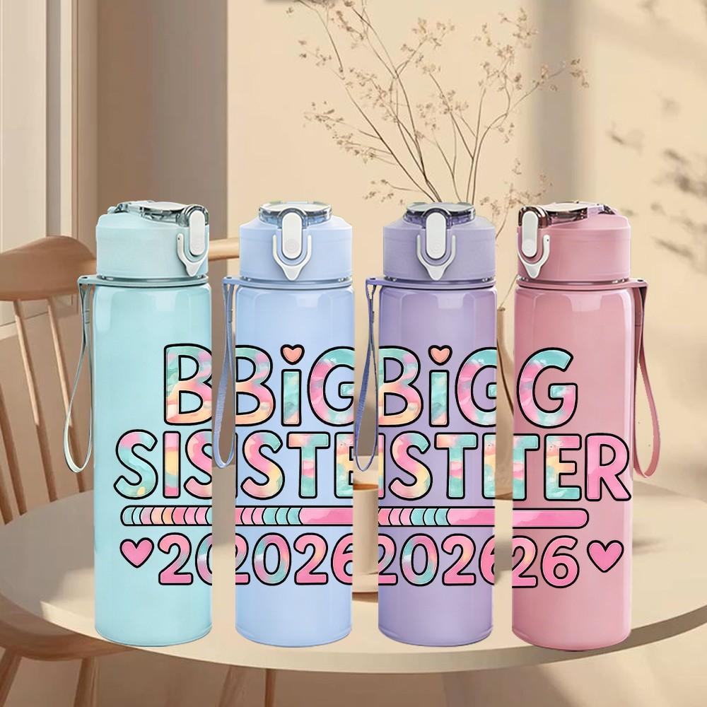 1PC Big Sister Promoted 2026 Text 750ml Color Plastic Sports Water Bottle Leakproof Flip Straw Lid Suitable for Sports Office Home Use