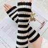 Elbow Length Long Fingerless Gloves Striped Knitted Gloves Wrist Sleeves  Cosplay Use