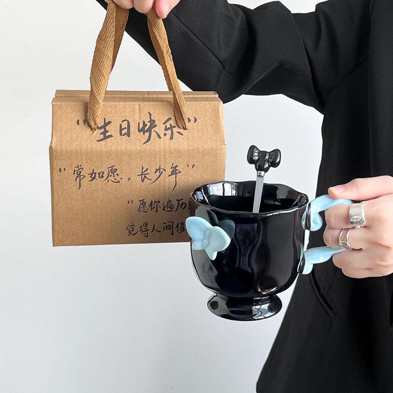 Birthday gift for girlfriends, high-end butterfly mug, girls' tall ceramic water cup, souvenir gift box.