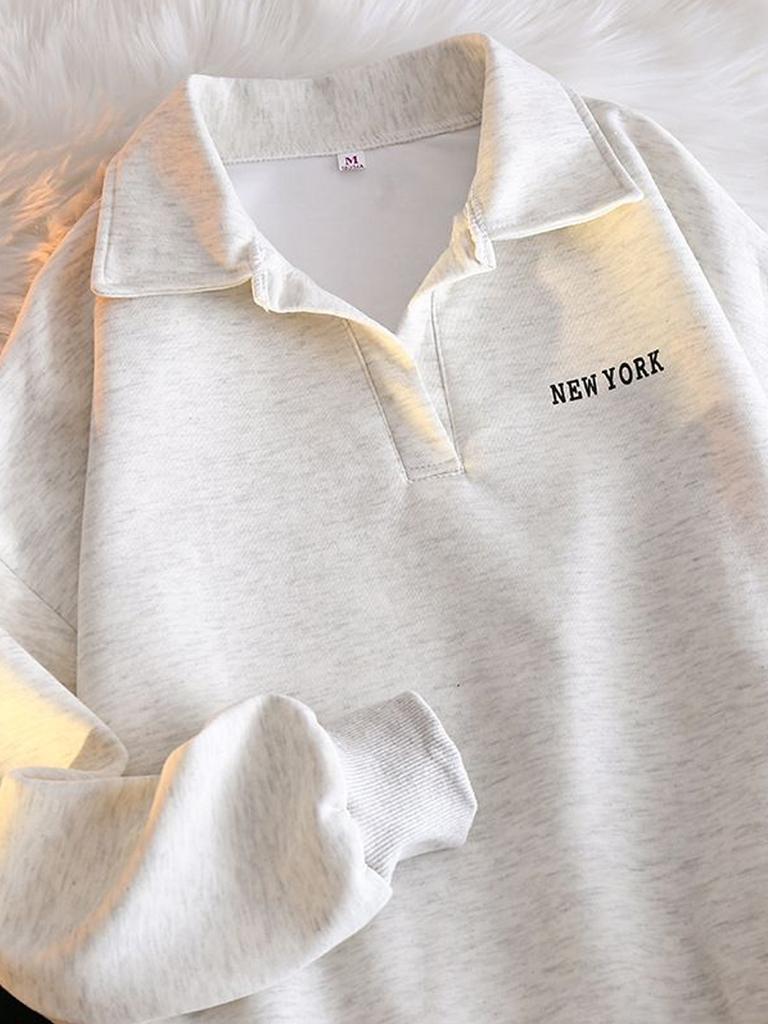 Baggy Long-sleeved Sweatshirt Women's Folded Collar Sweatshirt Spring Autumn Korean Fashion Top Y2K Clothing