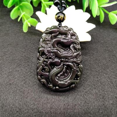 Genuine Obsidian Rainbow Eye Dragon Pendant Necklace for Men and Women - Zodiac Charm & Jade Birthday Gift