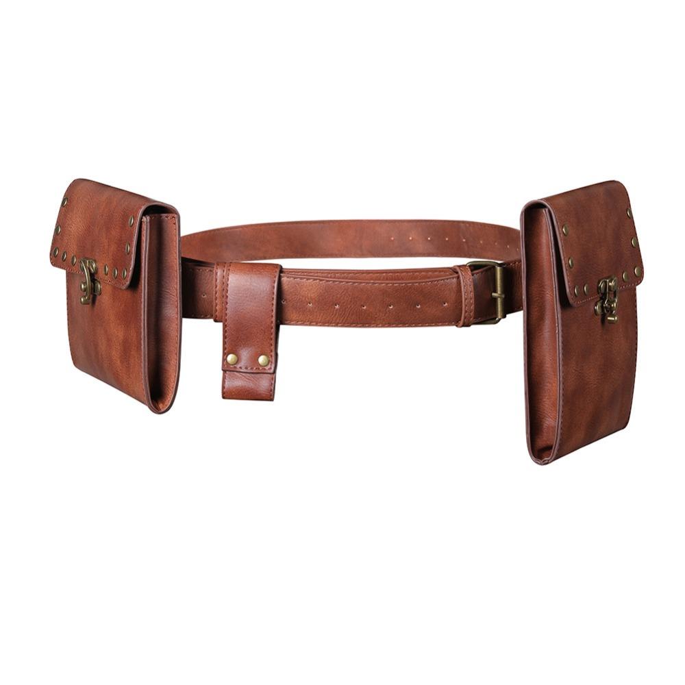 European and American Punk Women's Bag, Retro Brown, Outdoor Mobile Phone Change, Mini Bag, Sports and Leisure, Mini Waist Bag