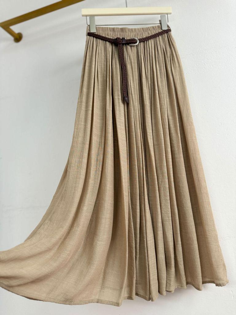 European-American Cotton Linen Patchwork Midi Skirt: Versatile Classic for Spring/Summer