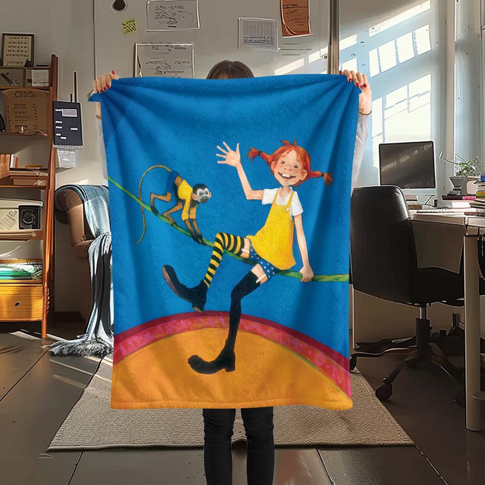 1PC Pippi Longstocking Print Flannel Blanket, High Quality All Seasons, Home Decor, Warmth and Comfort, Perfect for Christmas Gifts