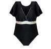 Korean Sexy Deep V Push-Up Short Sleeve One-Piece Swimsuit for Women, Tummy Concealing & Slimming Design