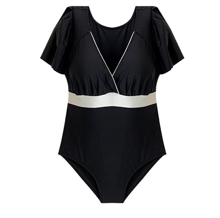 Korean Sexy Deep V Push-Up Short Sleeve One-Piece Swimsuit for Women, Tummy Concealing & Slimming Design