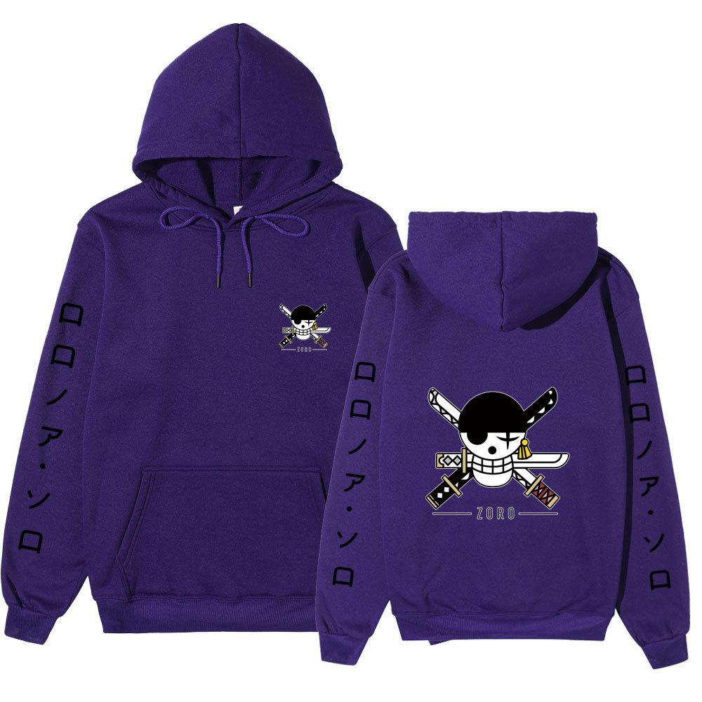 Anime Roronoa Zoro Hoodie, One Piece Pirate Skull Logo Graphic Print Pullover Sweatshirt Long Sleeve Streetwear for Men Women