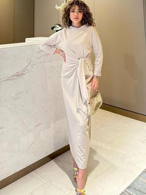 2024 Elegant Slim Fit Lace-Up Cotton Midi Dress