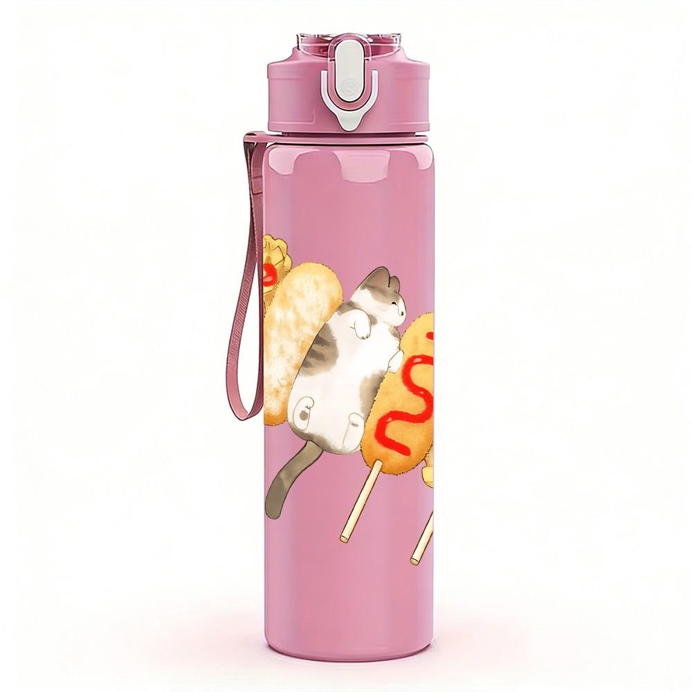 1PC Grilled Sausage Food Pattern 750ml Color Plastic Sports Water Bottle Leakproof Flip Straw Lid Suitable for Sports Office Home Use