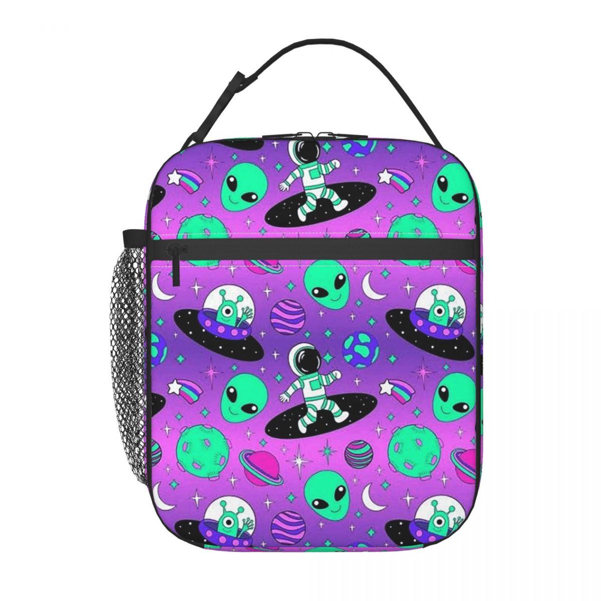 Colour Alien Rocket Spaceship Pattern Insulated Lunch Bag for Women Kids Portable Food Boxes Thermal Lunch Box Tote One Size