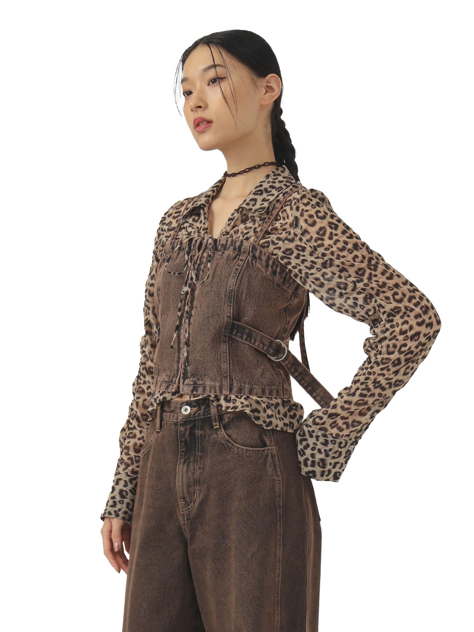 

Бюстье из денима на молнии BROWN 1 [Raybeams] Рубашка/блузка из S/S для женщин