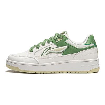 Li Ning Tian Ji Casual Versatile Thick Sole Height Increasing Non-Slip Wear-Resistant Low-Top Skate Shoes Women Sneaker White Green AGCU096-1