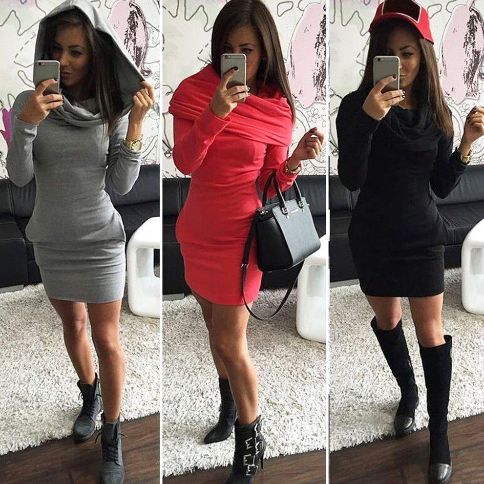 Elegant Autumn Spring Warm Women Dress With Irregular Hem And Cozy Hooded Design