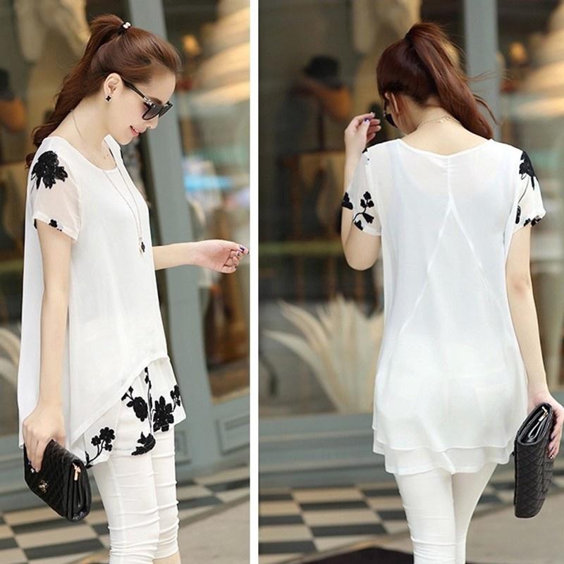 Elegant Summer Women's Short Sleeve Round Neck Chiffon Dress In Various Sizes