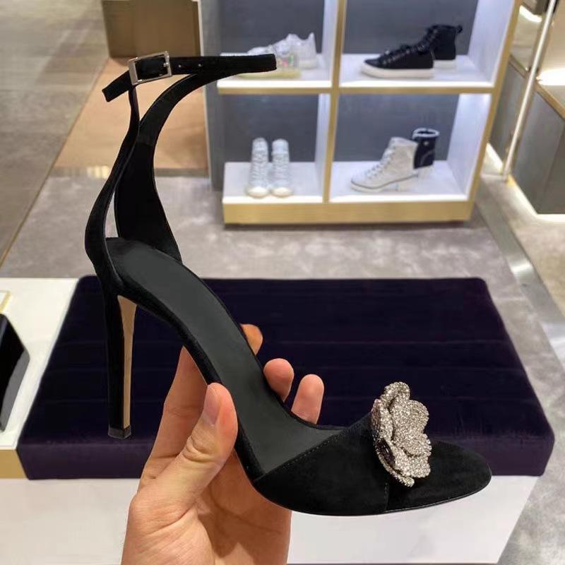 Fashion 2025 Sexy Rhinestone Camellia High Heels, Thin Strap High Heels, Fairy Style Sandals For Women
