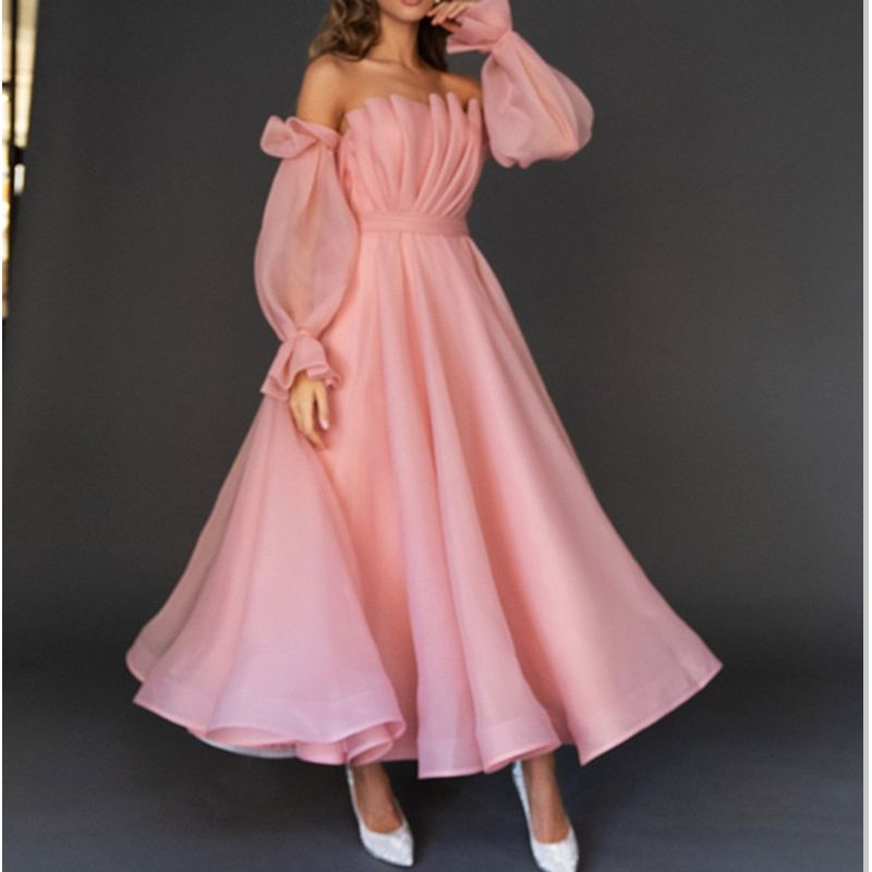 

Women Sexy Party Dress European Station New Arrival Solid Color Slim Fit Dress Pink(Send In Stock) S