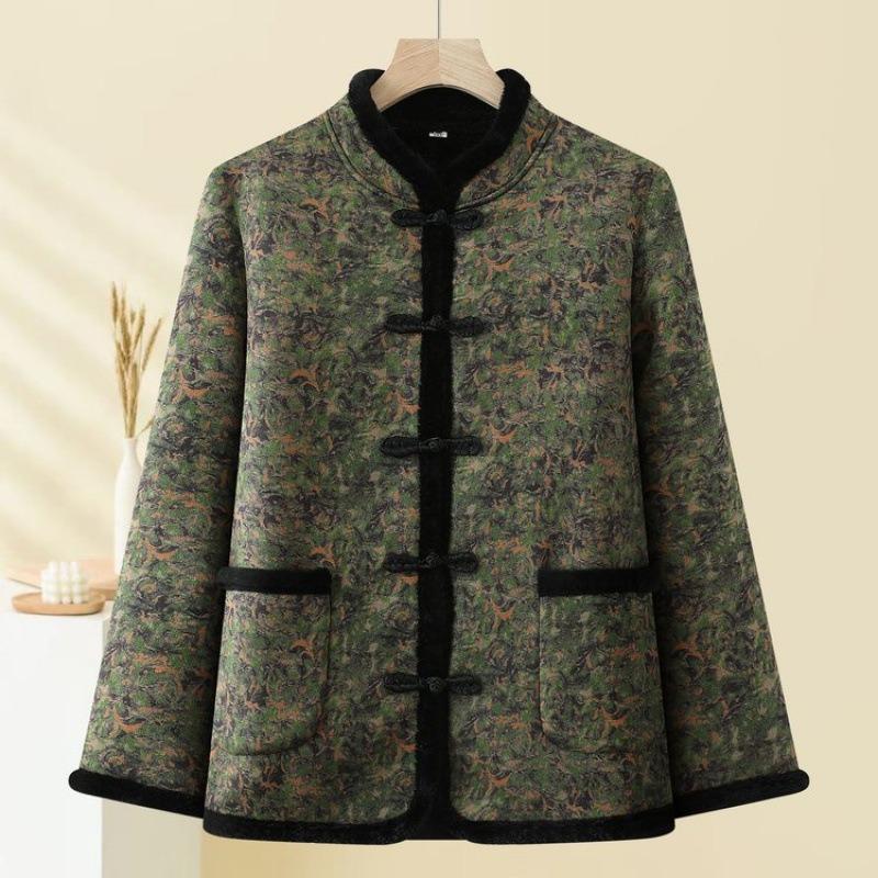 

Осенне-зимняя бархатная утолщенная хлопковая одежда в стиле ретро, женская одежда для свекрови, женское пальто на пуговицах 6XL [Recommended 160-82.5kg] зелёный