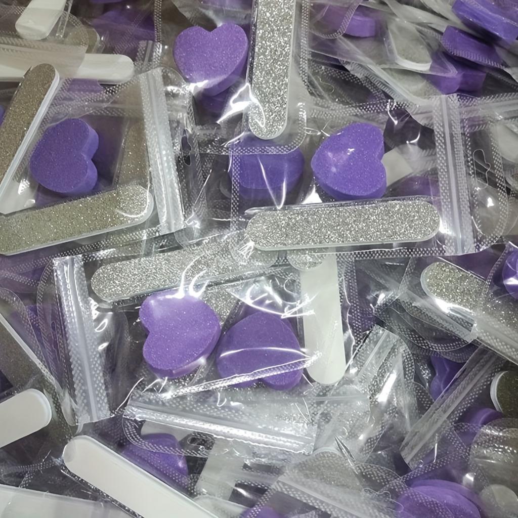 Nail Care Set - Pink Glitter Nail Files, Buffing Crystal Stick, and Heart-Shaped Sponge Blocks - Unscented Tools & Accessories Kit