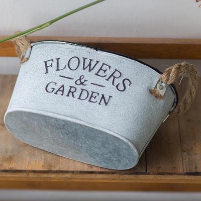 Vintage Galvanised Metal Flower Pot Garden Hanging Balcony Plant Pot With Handle