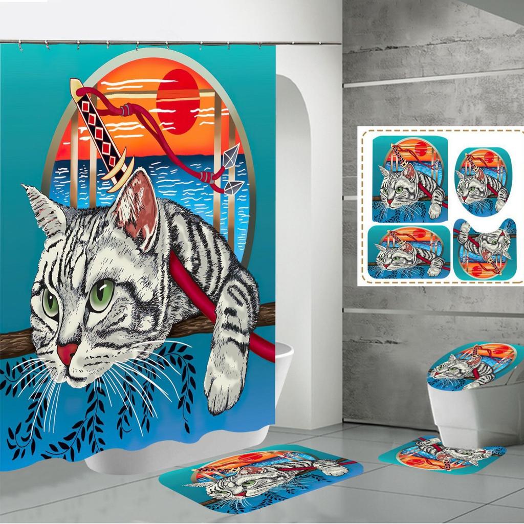 Shower Curtain Four-Piece 3D Digital Printing Shower Curtain Underwater Animal Bathroom Partition Shower Curtain