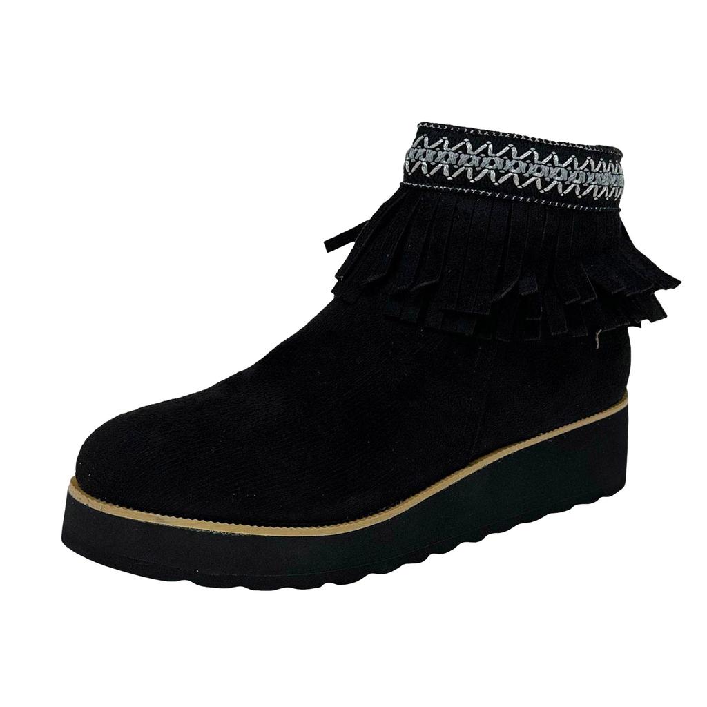 Women's Tassel Thick Soled Boots Fashionable Casual Suede Side Zipper Outer Wear Classic Ankle Boots Boots Women with Flowers