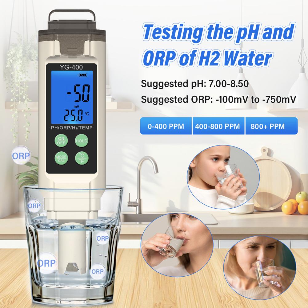 4 in 1 Digital PH ORP Temperature H2 Meter ppm ppb Dissolved Hydrogen Water Tester for Aquarium Drinking Water Hydroponics Pool