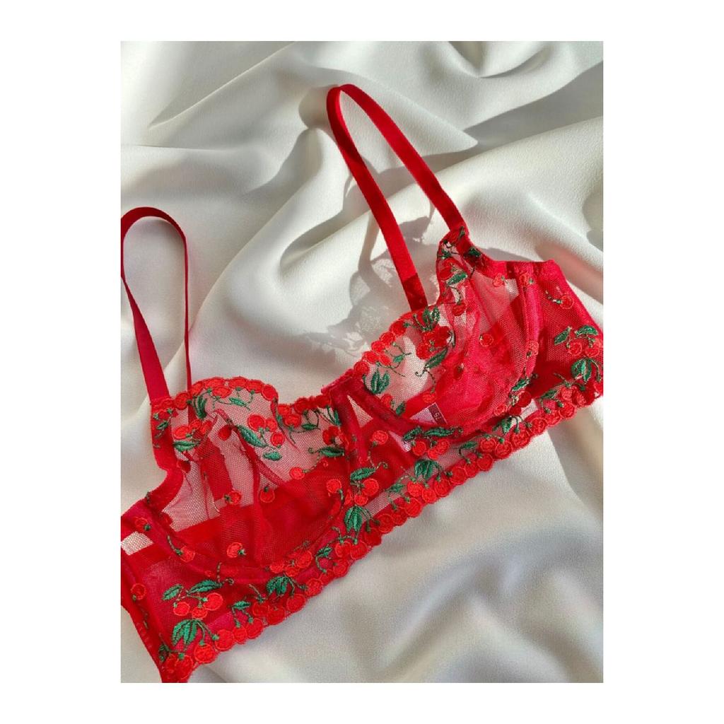 Cherry Red Tanga Pantyon Bra Set
