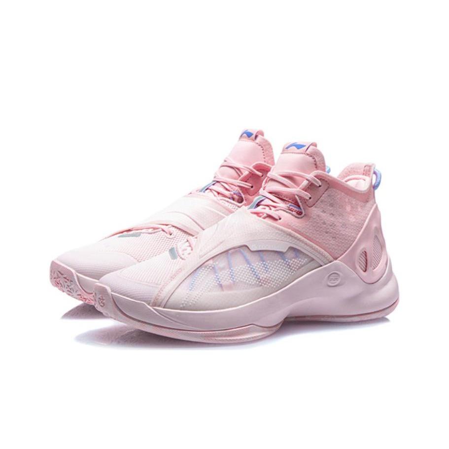 Li-Ning Chrysalis Shock Absorption Anti-Slip Wear-Resistant Support Mid-Top Basketball Shoes Men Sneakers Pink ABAR081-6