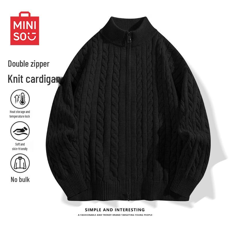 

MINISO Men s Stand-Up Collar Knit Cardigan Sweater XL
