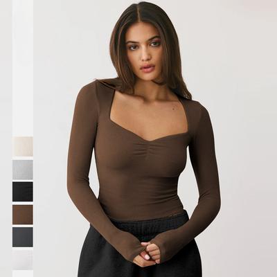 Long Sleeve Bottom Shirt Fashion Slim-fit T-Shirt Square Neck Sexy Women's Top