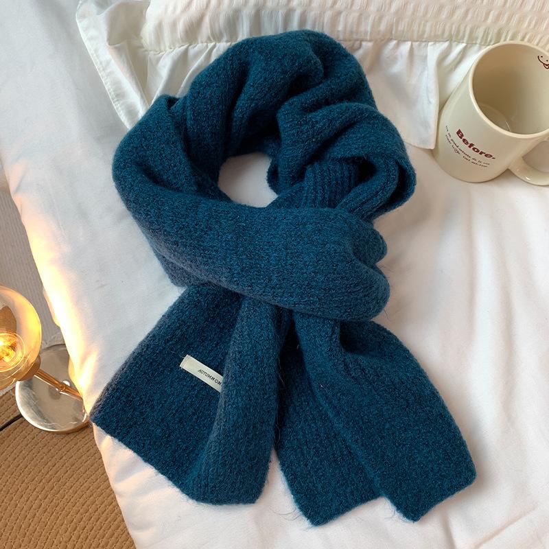 Scarf Women's New Winter Knitted Wool Scarf Red Korean Version Versatile High End Solid Color Warm Couple