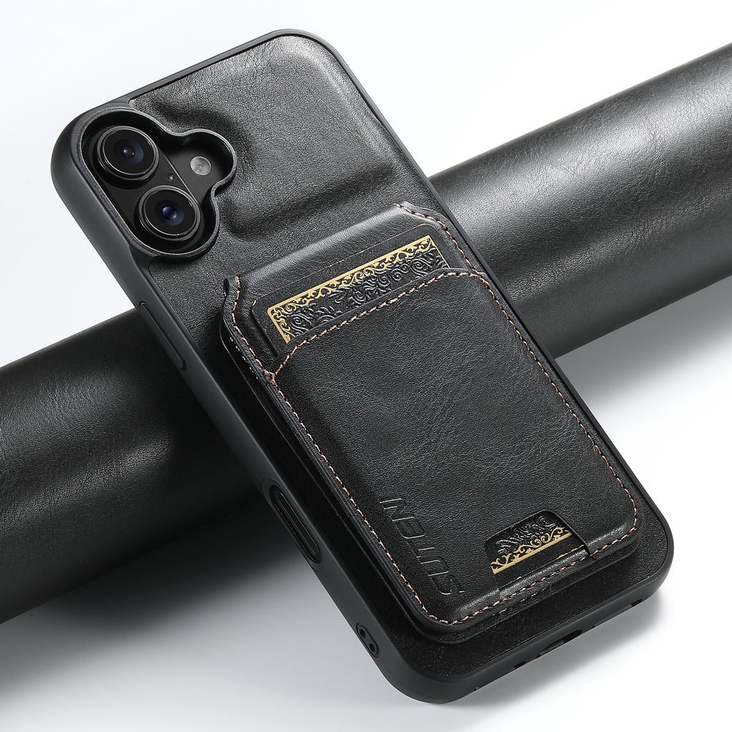 SUTENI H02 For iPhone 16 Plus Case Waxy Texture Leather+TPU Card Slots Kickstand Phone Cover