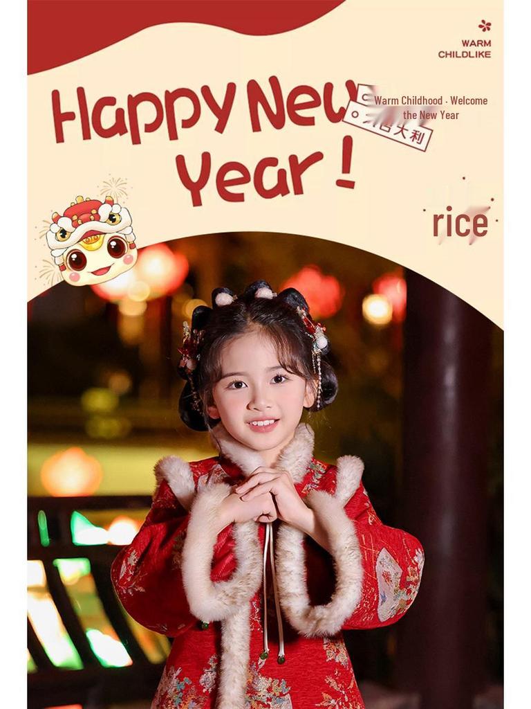 Dívčí zimní Hanfu 2025: Šaty v tangovém stylu s fleecovou podšívkou, stylové čchi-pao pro oslavy Nového roku