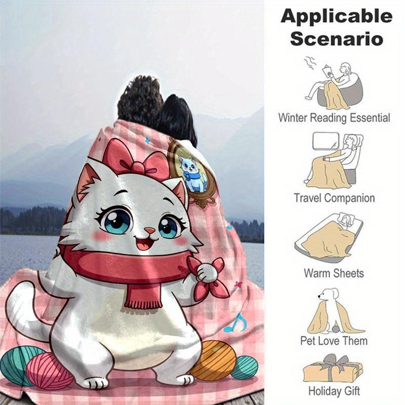 1pc Cute Cartoon Cat Cartoon Blanket, Seasonal Universal Home Decoration Blanket, Throw Blanket, for Decorating Your Own Sofa and Living Room, Super S