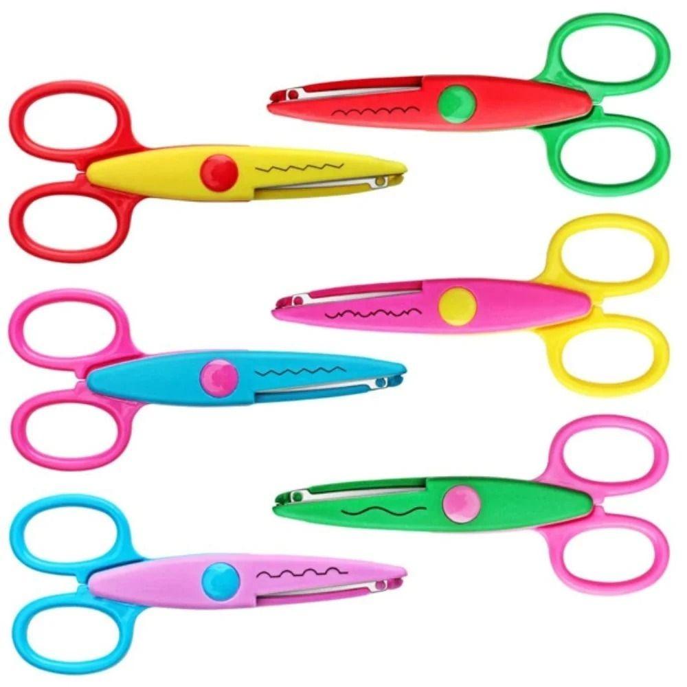 1/6PCS DIY Color Lace Scissors Comfortable Hand Wavy Pattern Art Safety Scissors Small Round Head Stationery Paper Cutter