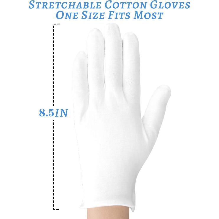30 Pcs White Cotton Gloves for Dry Hands Moisturizing Eczema Overnight, Men and Women Stretchable Cloth White Gloves for Coin Jewelry Silver