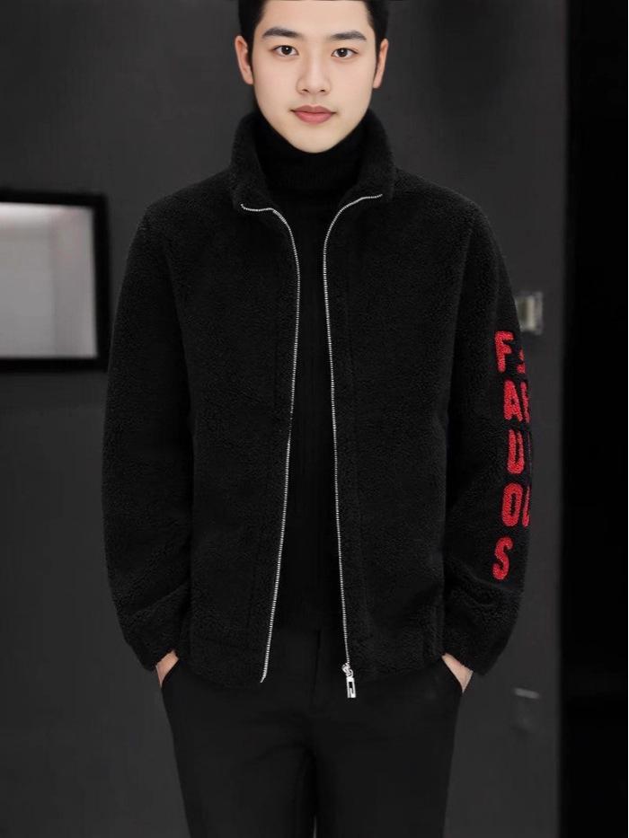 Men's Lambswool Lapel Short Leather Jacket - 300g, Thickened, Autumn/Winter, Plus Size, Trendy.