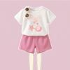Summer Breathable Waffle Girls Fashion Outfits Kids T Shirt and Shorts 2pcs Sets Sport Running